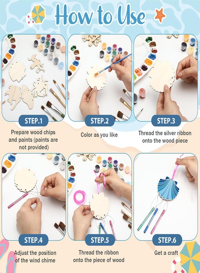 Anglechic 128 Pcs Summer Ocean Wind Chime Making Kit Make Your Own Sea Animals Wind Chime Wooden Ocean Animals Arts Ornaments for DIY Crafts Activity Birthday Summer Party Decoration - Image 5